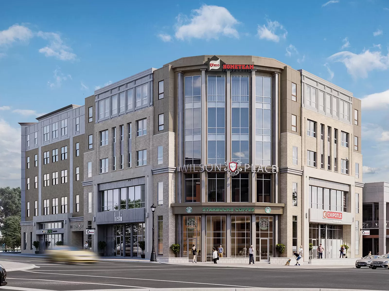 Mixed-use, mutli-tenant wood and steel construction surrounding existing retail building. Located in The Ohio State University campus area, this student housing facility is on the prominent corner of Lane Avenue and High Street, creating a premium destination for pedestrian traffic.